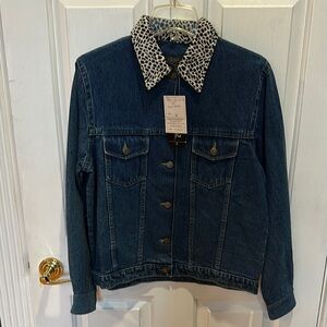 NWT Agapo Denim Jacket with Animal Print Collar